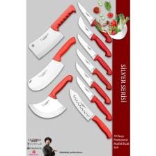 Lazbisa Silver Pro Serisi Mutfak Bıçak Seti 10 Parça Et Ekmek Sebze Soğan Börek Şef Bıçağı Satırı (MFP-369)
