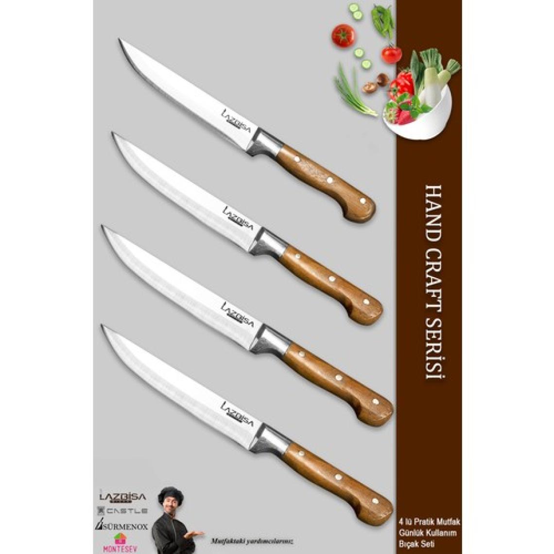 Lazbisa Hand Craft Mutfak Bıçak Seti Et Ekmek Sebze Meyve Doğrama Bıçağı 4 Lü Günlük Kullanım ( Mtf-050 )