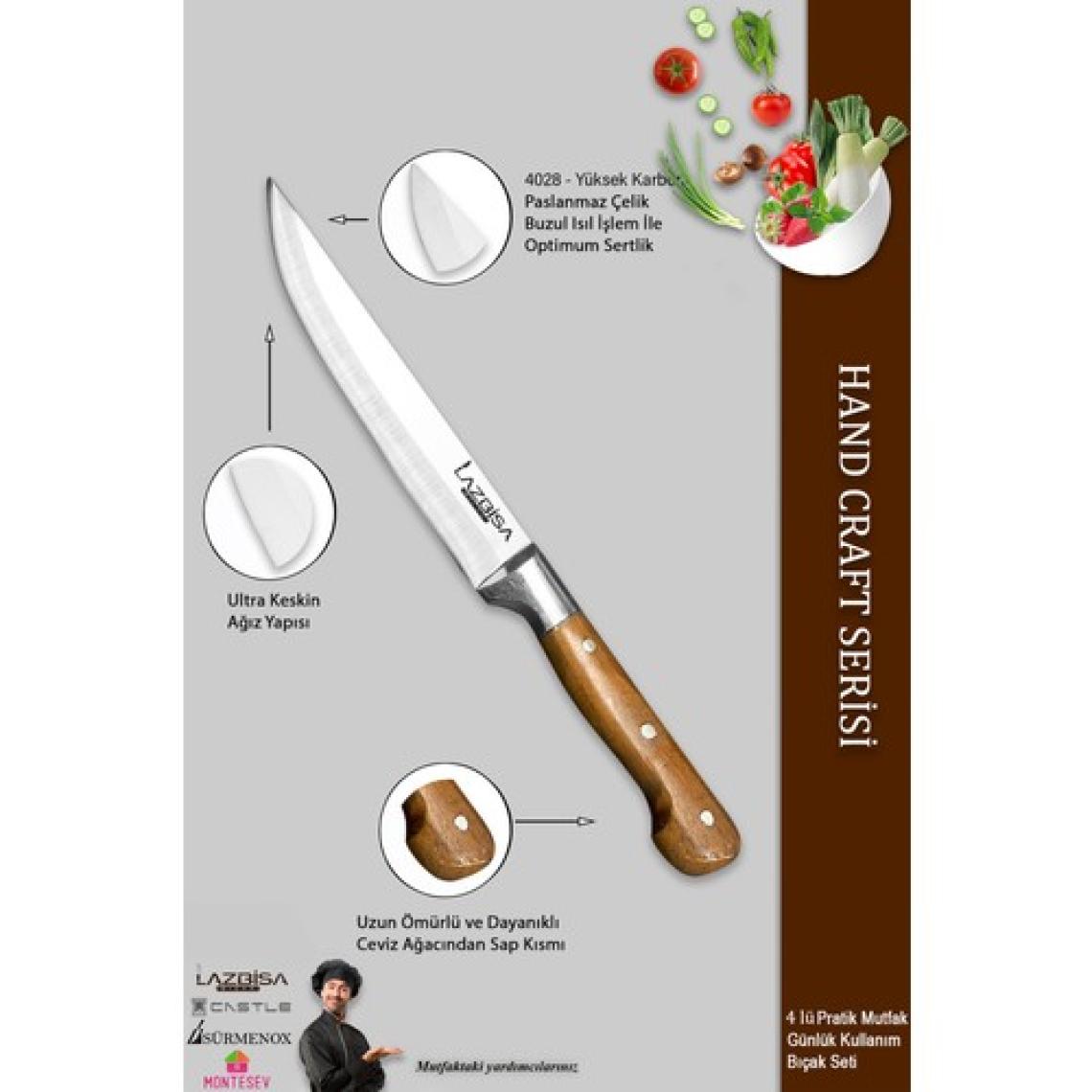 Lazbisa Hand Craft Mutfak Bıçak Seti Et Ekmek Sebze Meyve Doğrama Bıçağı 4 Lü Günlük Kullanım ( Mtf-050 )