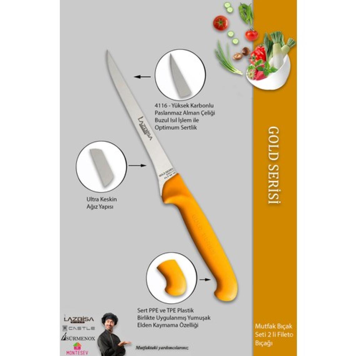 Lazbisa Gold Incisive Serisi Balık Fileto Bıçağı Et Steak Bıçak Mutfak Bıçak ( Mtf-057 )