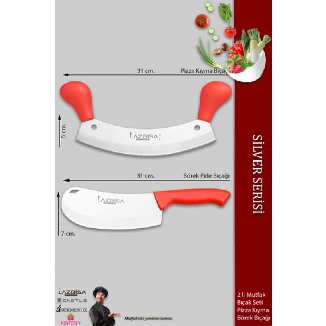 Lazbisa Silver Serisi Pizza Salata Börek Pide Bıçağı Kıyma Bıçağı 2 li Set Günlük Kullanım ( MFT-457 )