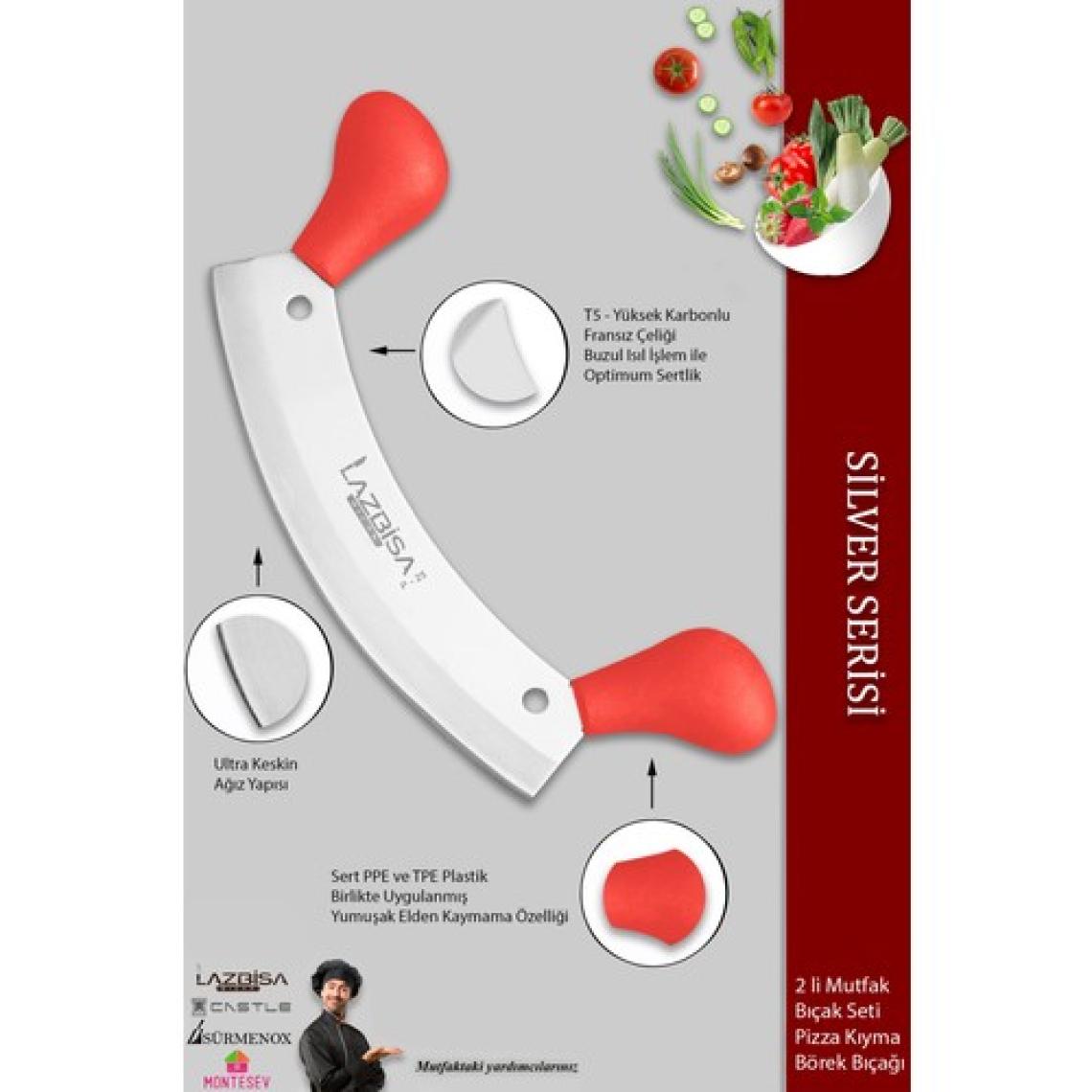 Lazbisa Silver Serisi Pizza Salata Börek Pide Bıçağı Kıyma Bıçağı 2 li Set Günlük Kullanım ( MFT-457 )
