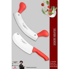 Lazbisa Silver Serisi Pizza Salata Börek Pide Bıçağı Kıyma Bıçağı 2 li Set Günlük Kullanım ( MFT-457 )