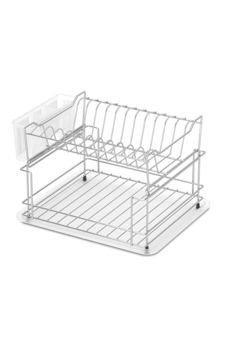 Tekno-tel 2 Katlı Modüler Tabaklık Bulaşıklık, Bulaşık Kurutma Sepeti Mat Siyah KB010