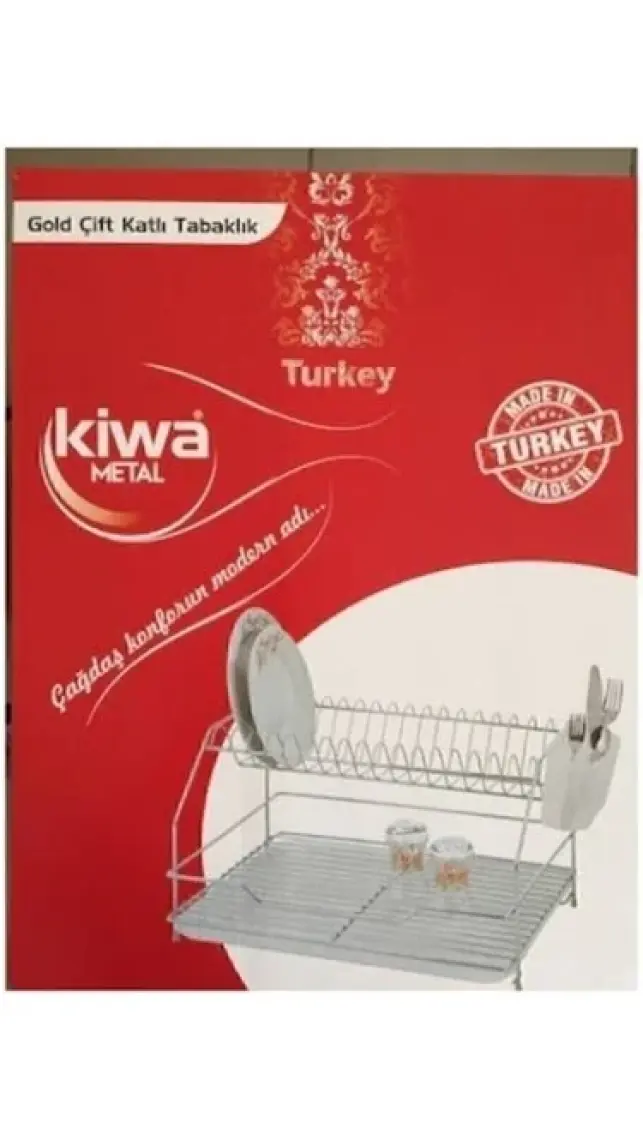 Bulaşık Sepeti Çift Katlı Tabaklık Gold Model