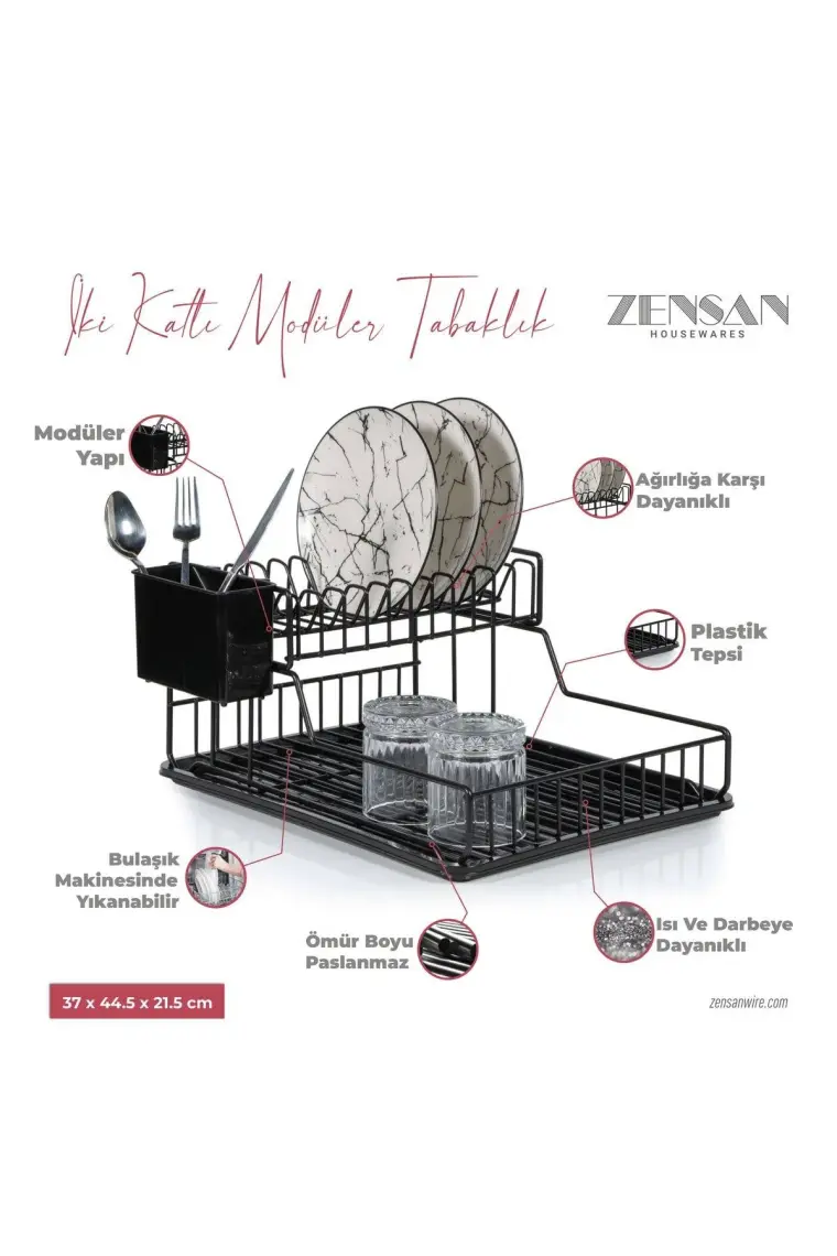 Zensan Siyah Pe Kaplama Paslanmaz İki Katlı Modüler Tabaklık