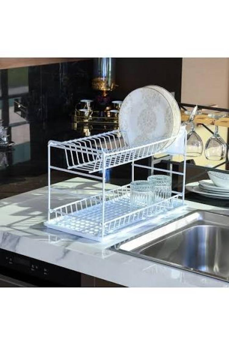 Zensan Beyaz Pe Kaplama Paslanmaz Iki Katlı Modüler Tabaklık/ Bulaşıklık (50 Cm)