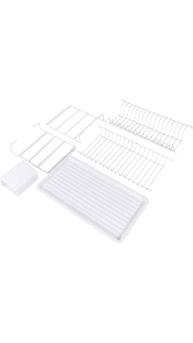 Zensan Beyaz Pe Kaplama Paslanmaz Iki Katlı Modüler Tabaklık/ Bulaşıklık (50 Cm)