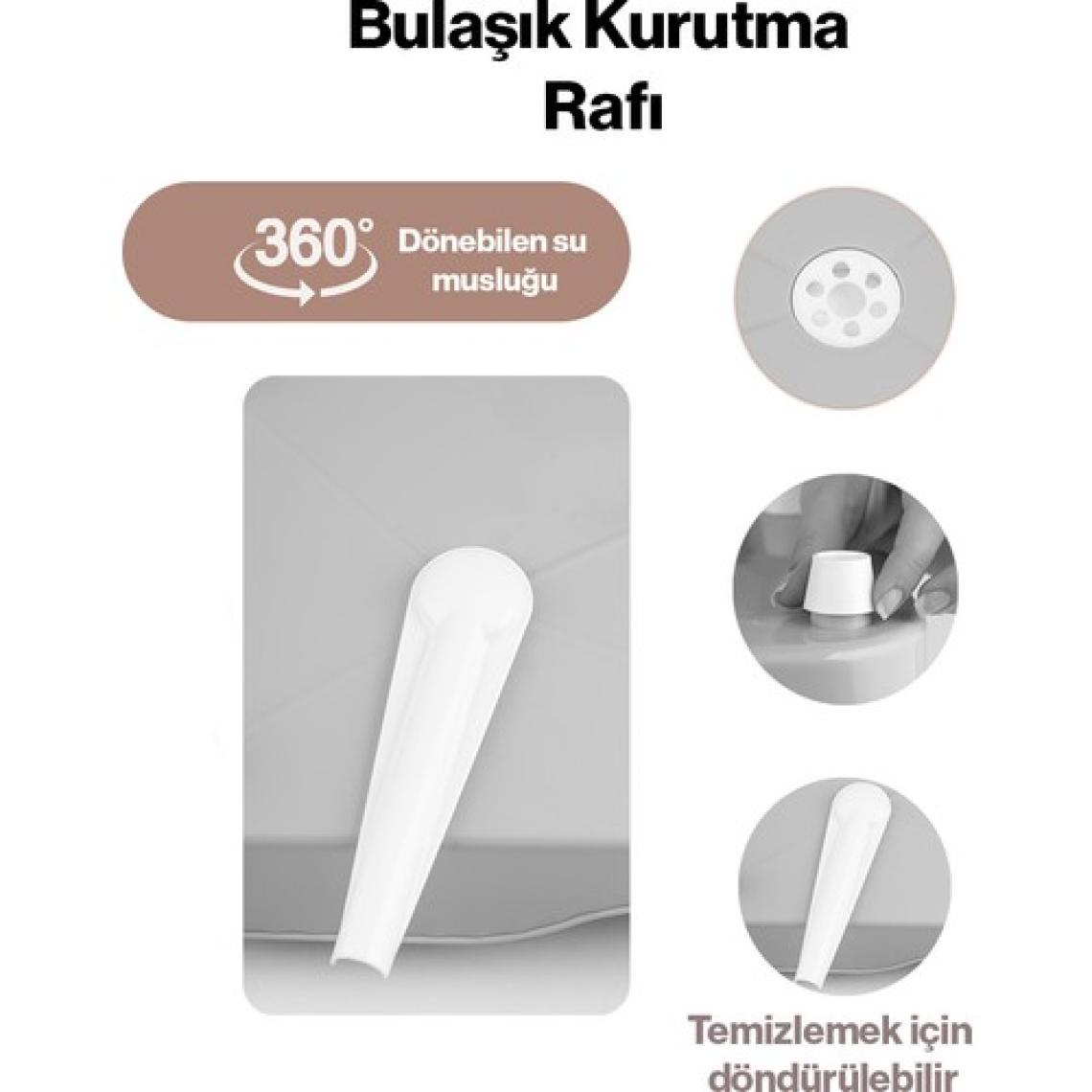 Porsima AKL-060 Bej Lüks Tabaklık Bulaşıklık-Yönlendirilebilir Su Akıtma Kanallı Bulaşık Sepeti-Kaşıklıklı