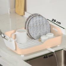 Porsima AKL-060 Bej Lüks Tabaklık Bulaşıklık-Yönlendirilebilir Su Akıtma Kanallı Bulaşık Sepeti-Kaşıklıklı