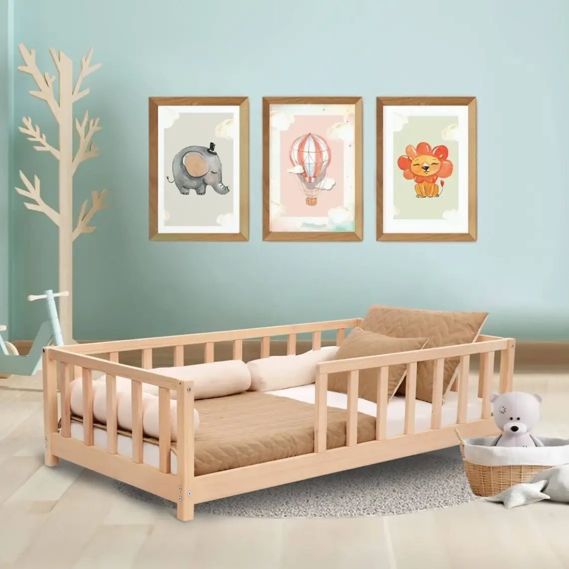 Kukka KFB610 Doğal Ahşap Montessori Çocuk Karyolası 80 x 160  cm