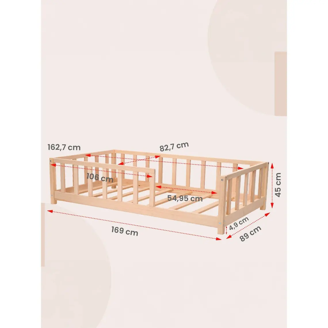 Kukka KFB610 Doğal Ahşap Montessori Çocuk Karyolası 80 x 160  cm