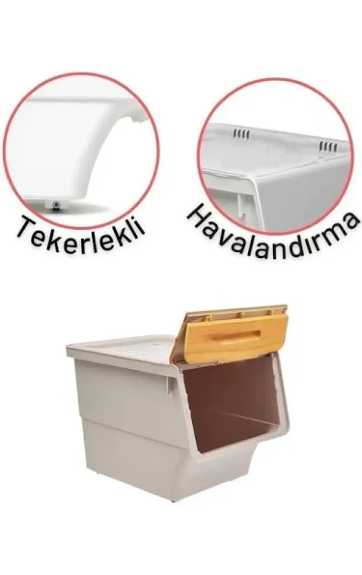 Geseus Motek Patateslik Soğanlık Sepeti Oyuncak Kutusu Tekerlekli Organızer Çok Amaçlı Kutu 3X12LT-BAMBU+KREM