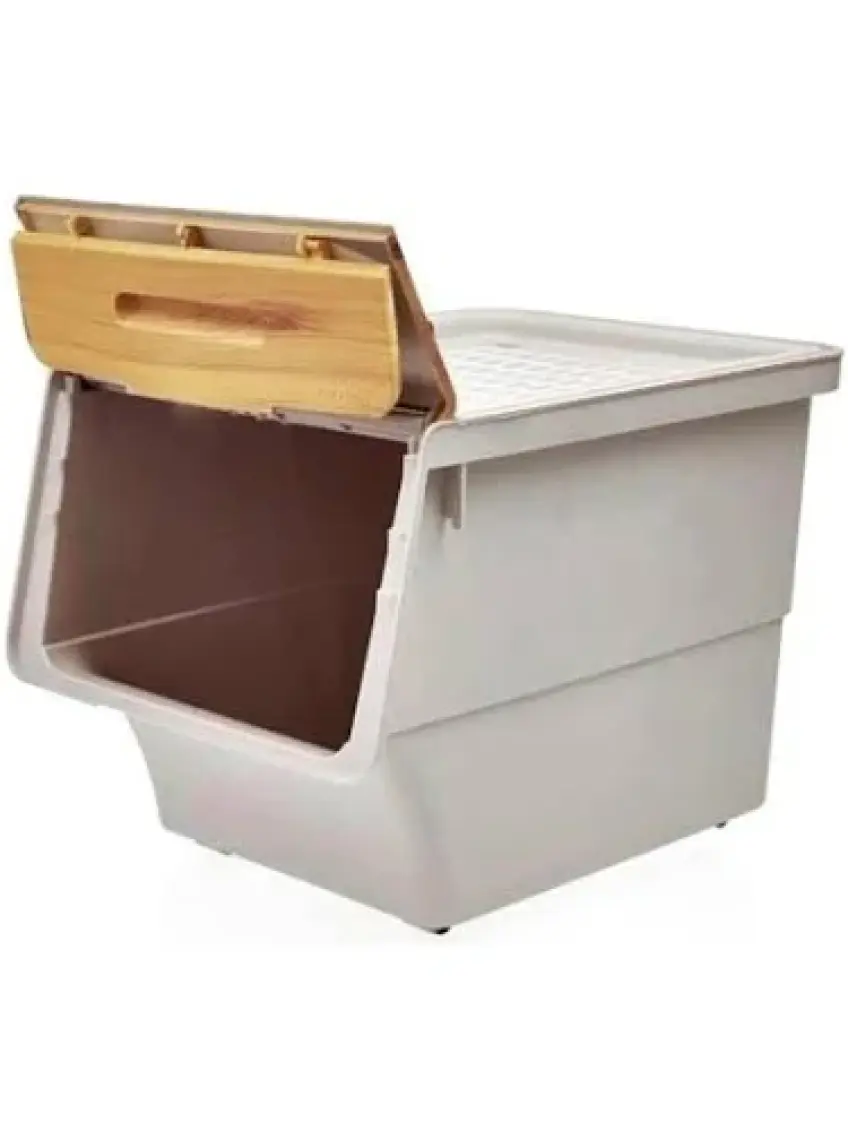 Geseus Motek Patateslik Soğanlık Sepeti Oyuncak Kutusu Tekerlekli Organızer Çok Amaçlı Kutu 3X12LT-BAMBU+KREM