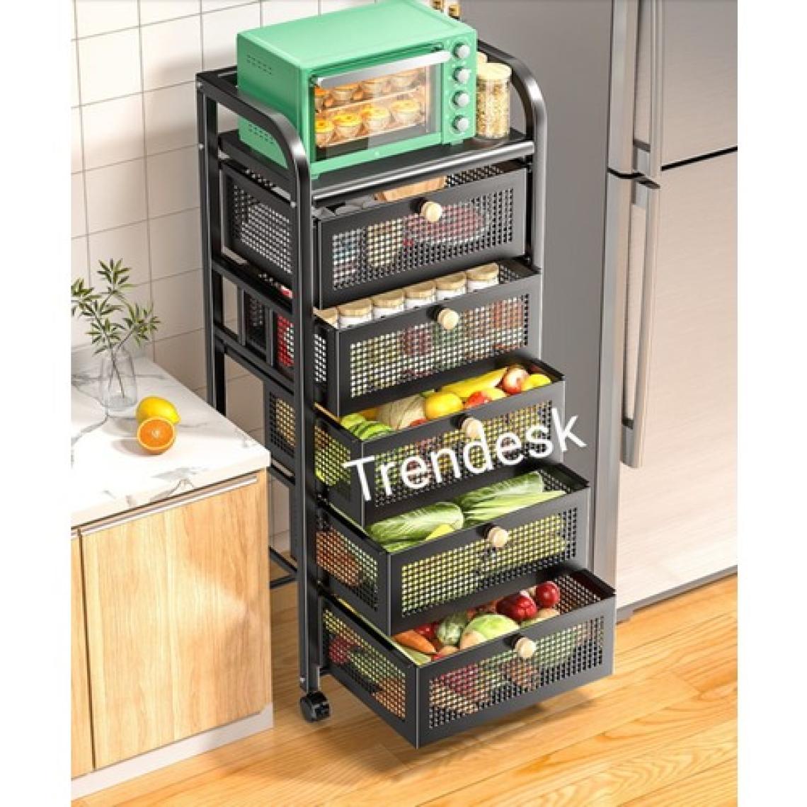 Trendesk 5 Katlı Metal Siyah Çekmeceli Tekerlekli Sebze Meyve Sepeti Mutfak Organizer Düzenleyici