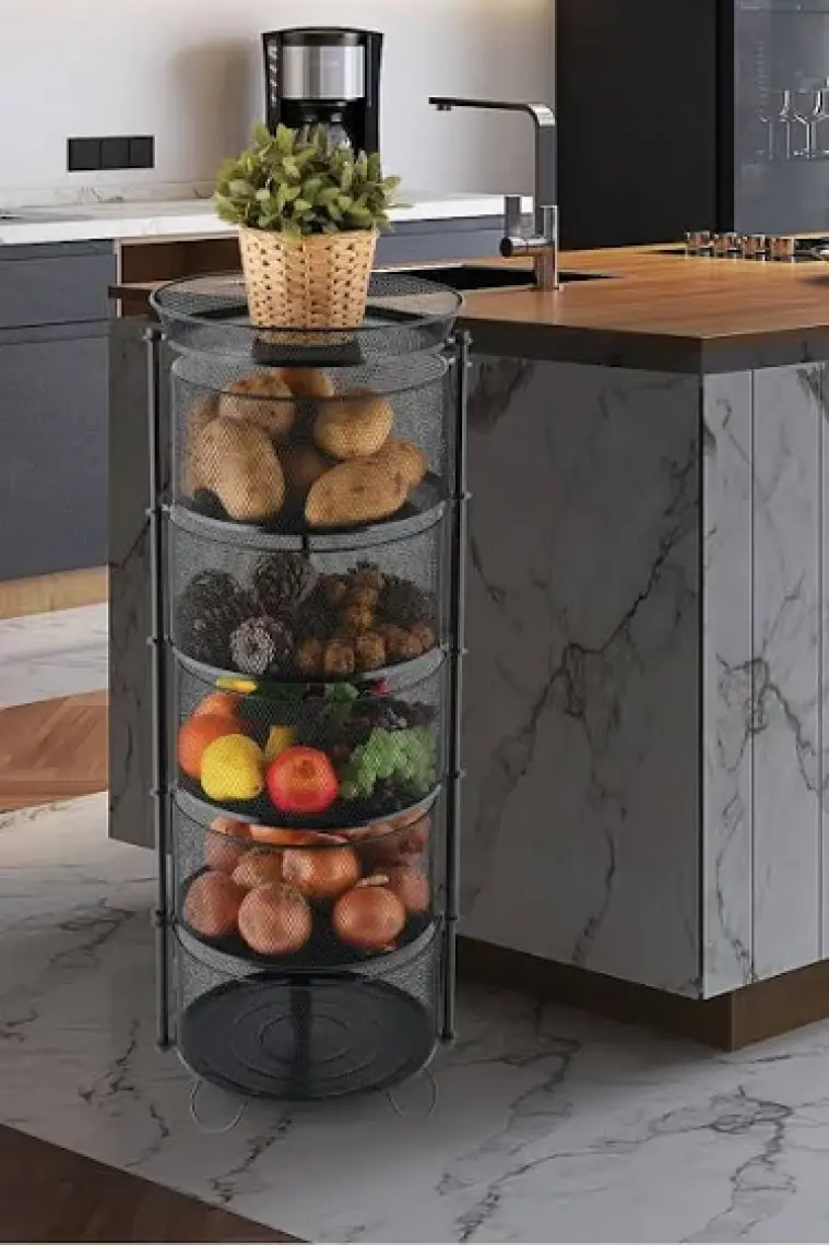 Ang Design 5 Katlı Metal Sebze ve Meyvelik - Siyah