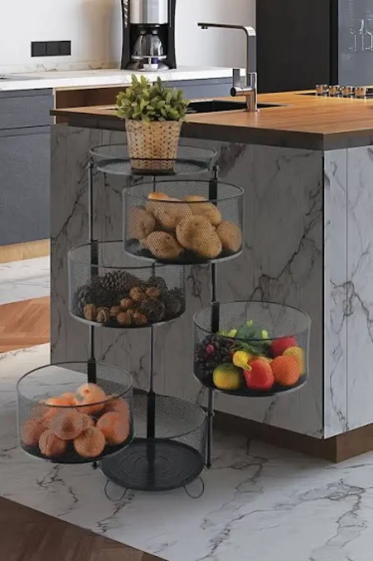Ang Design 5 Katlı Metal Sebze ve Meyvelik - Siyah