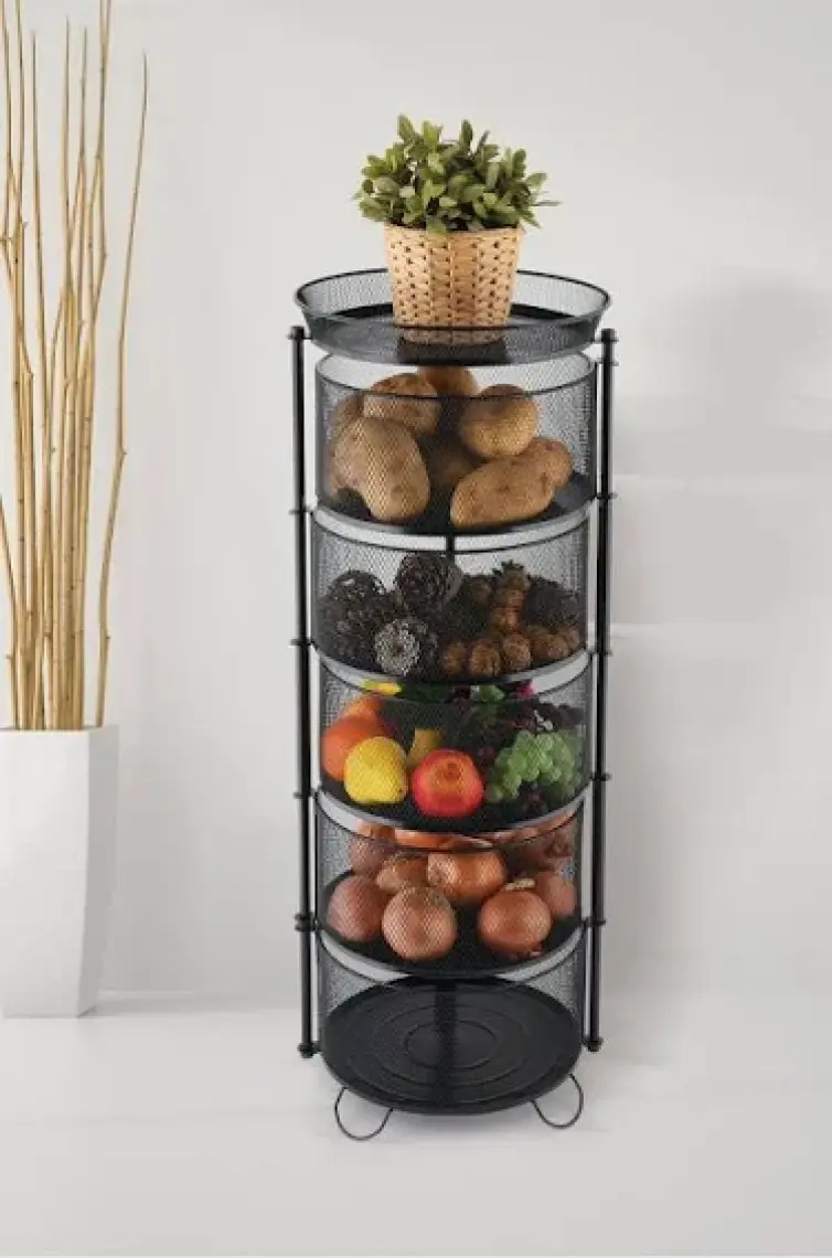 Ang Design 5 Katlı Metal Sebze ve Meyvelik - Siyah