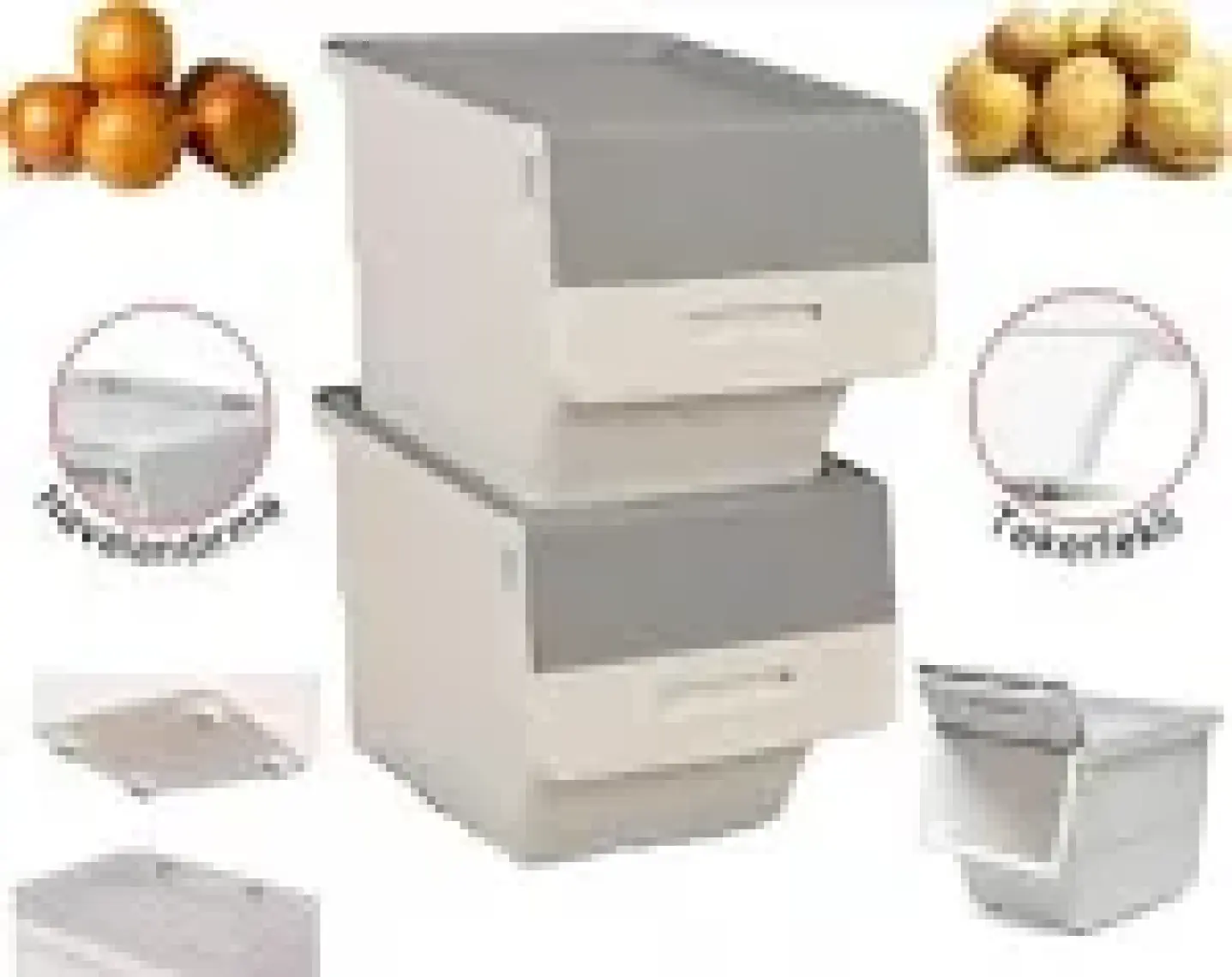 Geseus Motek Tekerlekli Patateslik Soğanlık Oyuncak Kutusu Patateslik Soğanlık Sepeti 2X12LT Beyaz+Gri