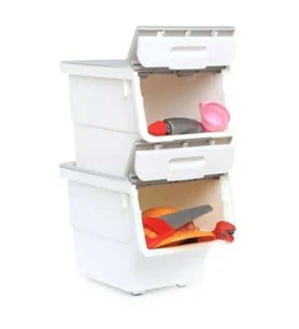 Geseus Motek Tekerlekli Patateslik Soğanlık Oyuncak Kutusu Patateslik Soğanlık Sepeti 2X12LT Beyaz+Gri