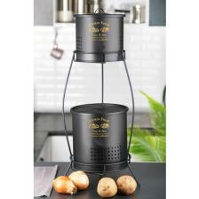 Evistro 2 Katlı Metal Patates Soğan Kovası - Sebzelik - Patates Soğanlık Sepeti Siyah