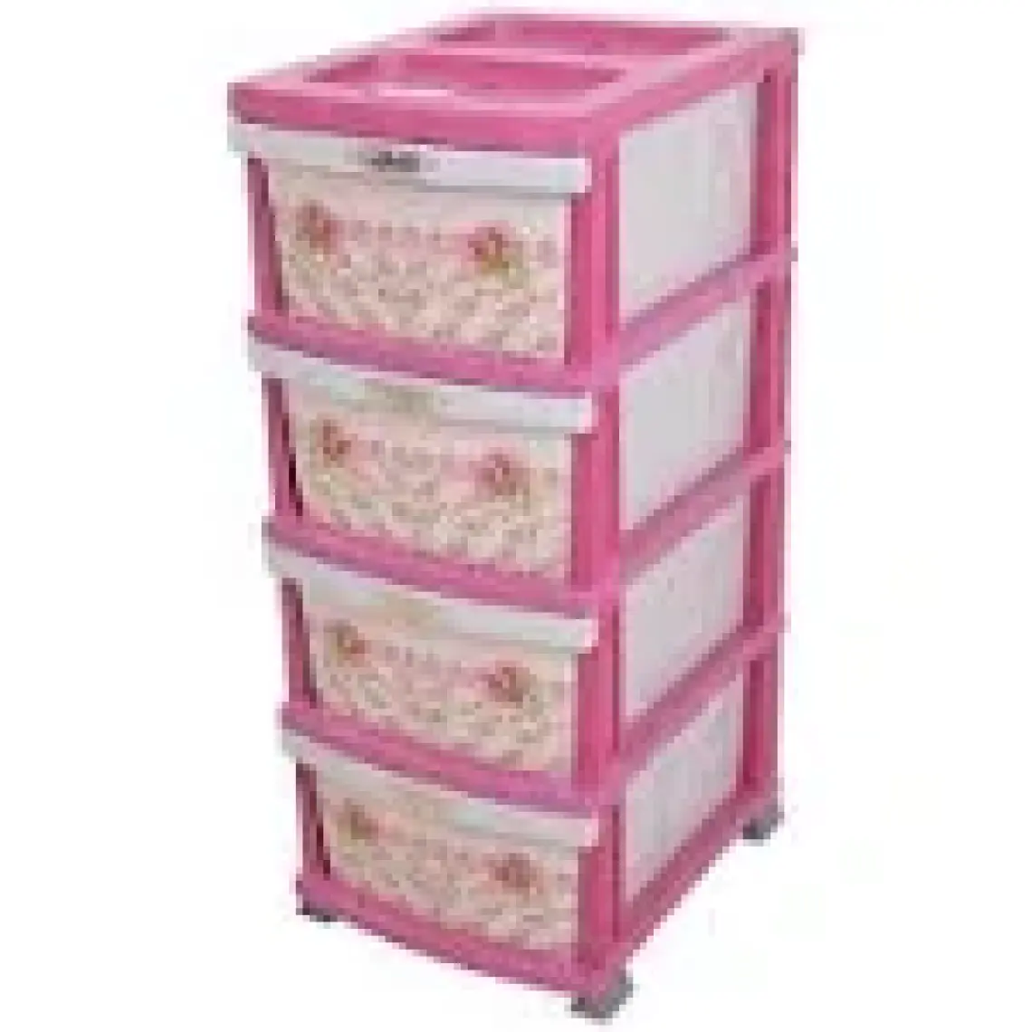 Sağlam Plastik Elegant Desenli Komidin (4 Çekmeceli Sebzelik) Pembe