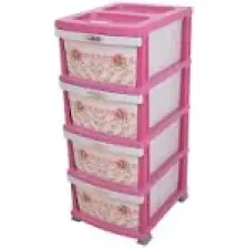 Sağlam Plastik Elegant Desenli Komidin (4 Çekmeceli Sebzelik) Pembe