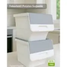 2’li Tekerlekli Patateslik Soğanlık BPA Free Erzak Kutusu Oyuncaklık Sebzelik Gri 24 Lt