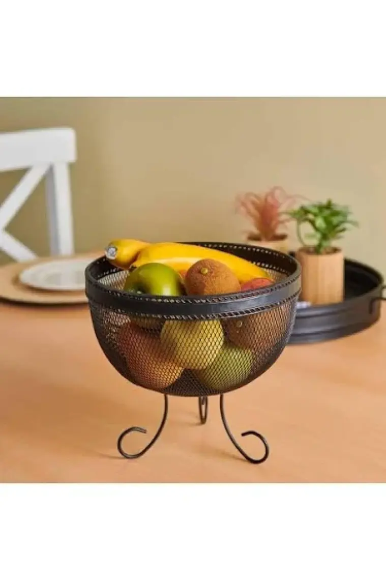 Ang Design Aleyna Ayaklı Metal Meyvelik - Siyah