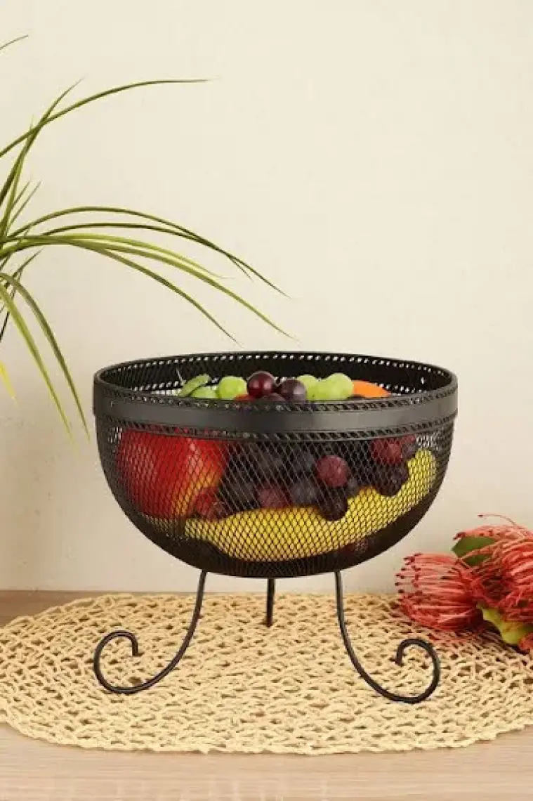 Ang Design Aleyna Ayaklı Metal Meyvelik - Siyah