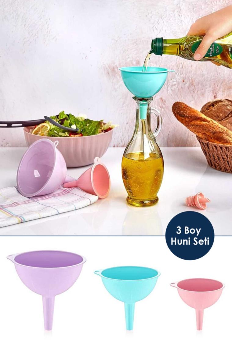 Pratik 3 Boy Huni Seti | 3'lü Huni Seti | 3 Boy Renkli Plastik Huni