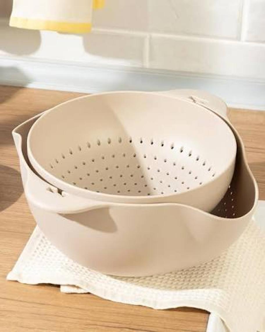 English Home Basic Plastik 2 Parça Süzgeç 20 cm Bej