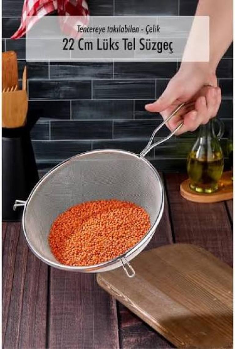 EW's Kitchenware Tencereye Takılan 22 cm Lüks Orta Boy Çelik Tel Süzgeç & Kevgir