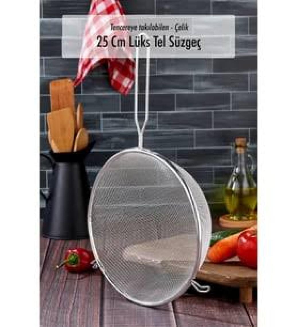EW's Kitchenware Tencereye Takılan 22 cm Lüks Orta Boy Çelik Tel Süzgeç & Kevgir