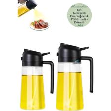 Çift Foksiyonlu Cam Yağdanlık ve Püskürtmeli Sprey Yağdanlık Sprey Yağlık Sirkelik Siyah - 450 ML