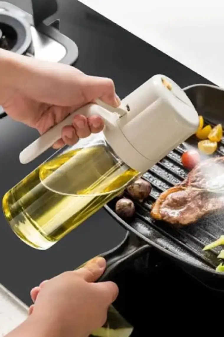 Madamev 2'li Çift Fonksiyonlu Cam Yağdanlık 550ML Zeytinyağı Sıvıyağ Şişesi Airfryer Sprey Yağlık Sirkelik