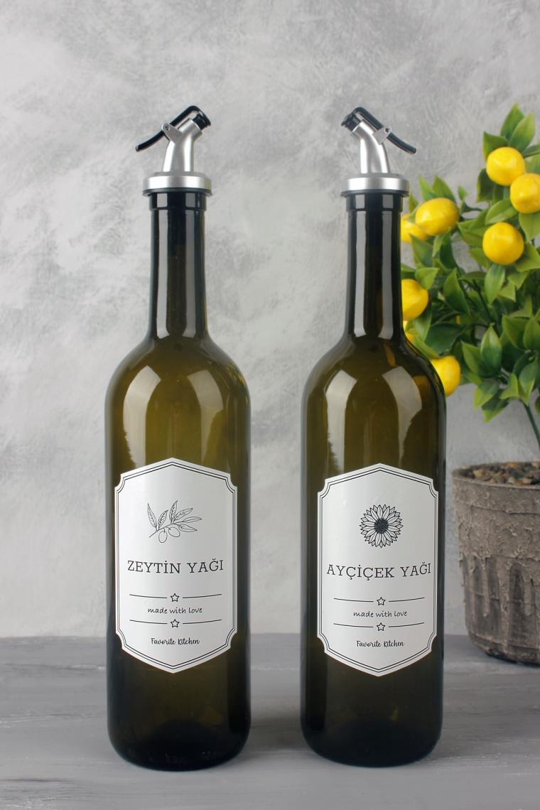 Trustmoda Amber Renk Zeytinyağı & Ayçiçek Yağı Şişesi Cam 750 ml 2'li
