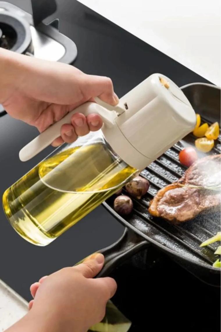 2 Adet Çift Fonksiyonlu Cam Yağdanlık 450ML Zeytinyağı Sıvıyağ Şişe Sprey Airfryer Yağlık Sirkelik