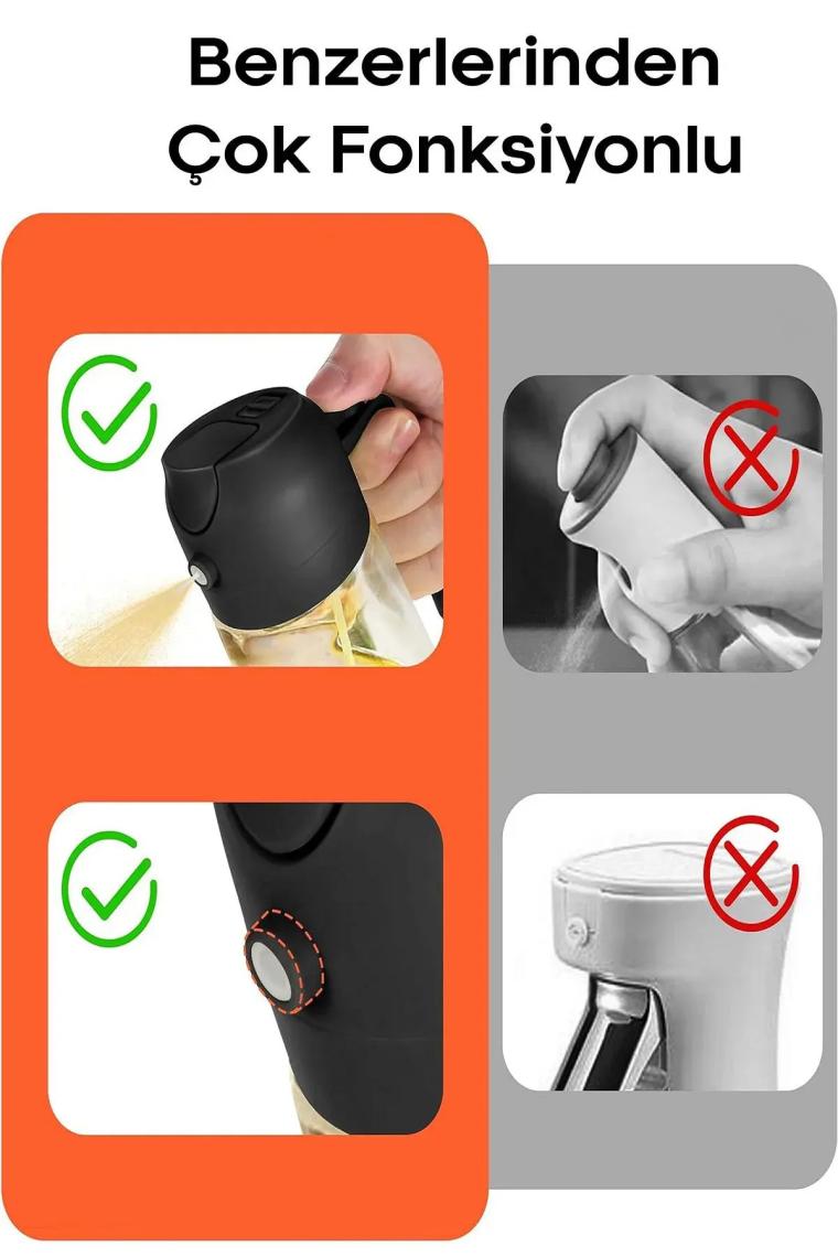 2 Adet Çift Fonksiyonlu Cam Yağdanlık 450ML Zeytinyağı Sıvıyağ Şişe Sprey Airfryer Yağlık Sirkelik