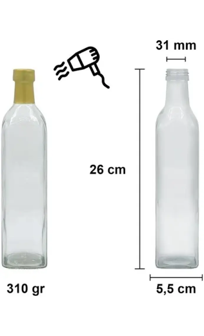 500 ml Şeffaf Maraska Kilitli Kapaklı Ve Kapüşonlu Köşeli 500 Cc Boş Cam Şişe 1 Adet