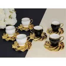 Luxury Mıranda Gold Yaldız Siyah Beyaz 6 Kişilik Porselen 95CC Kahve Fincan Takımı Purebone-46 1 Adet