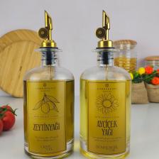 Digithome 2'li Zeytinyağı ve Sıvıyağ Şişesi Otomatik Kapaklı Gold Etiketli Yağdanlık 500 ml