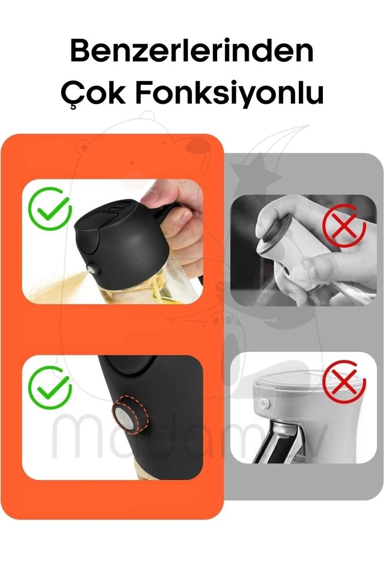 3 Adet Çift Fonksiyonlu Yağdanlık 550ml Zeytinyağı Sıvıyağ Cam Şişe Sprey Airfryer Yağlık Sirkelik
