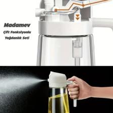2 Adet Çift Fonksiyonlu Cam Yağdanlık 450ml Zeytinyağı Sıvıyağ Şişe Sprey Airfryer Yağlık Sirkelik