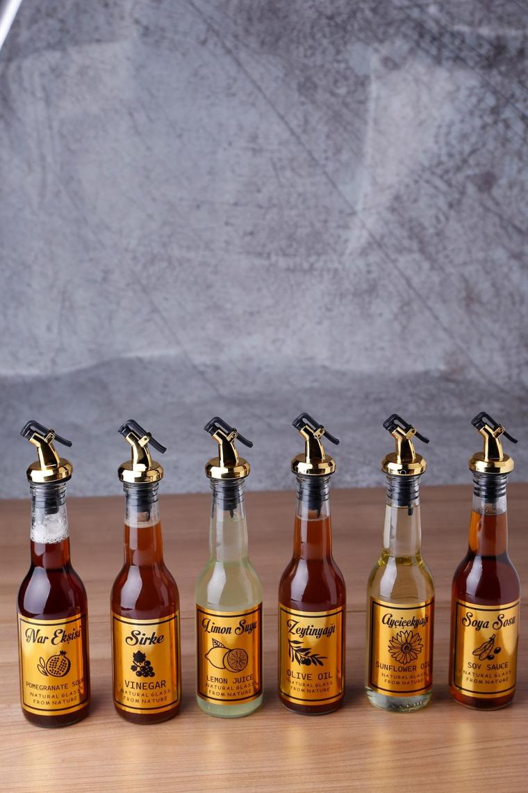 4 Lü Gold Kapaklı Yağdanlık Ve Sosluk Seti- 4 Lü Mini Yağdanlık Seti- Suya Dayanıklı Etiketli-250 Ml