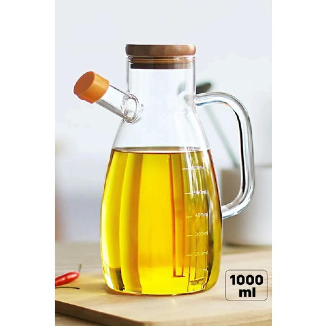 madamev Bambu Kapaklı Yağdanlık 1000 ml Borosilikat Cam Yağlık Sirkelik Şişesi Master Vakumlu Sosluk