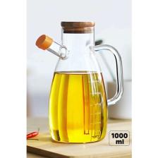 madamev Bambu Kapaklı Yağdanlık 1000 ml Borosilikat Cam Yağlık Sirkelik Şişesi Master Vakumlu Sosluk