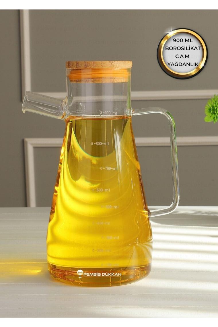 Paçi CAM-400804 Borosilikat Camlı Bambu Kapaklı 900ML Yağlık Sirkelik