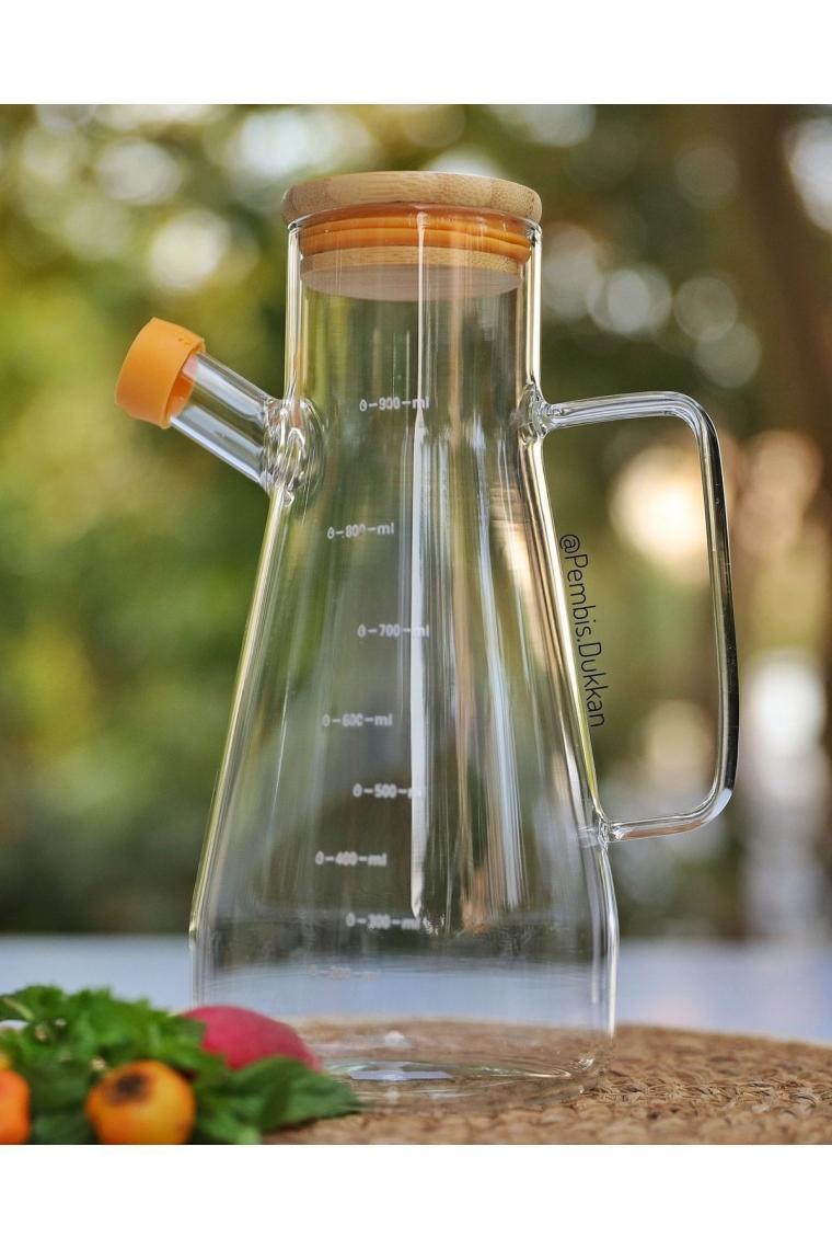 Paçi CAM-400804 Borosilikat Camlı Bambu Kapaklı 900ML Yağlık Sirkelik