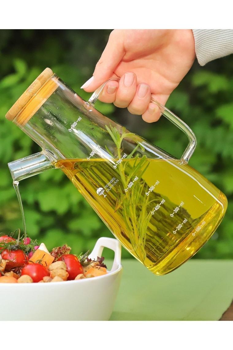 Paçi CAM-400804 Borosilikat Camlı Bambu Kapaklı 900ML Yağlık Sirkelik